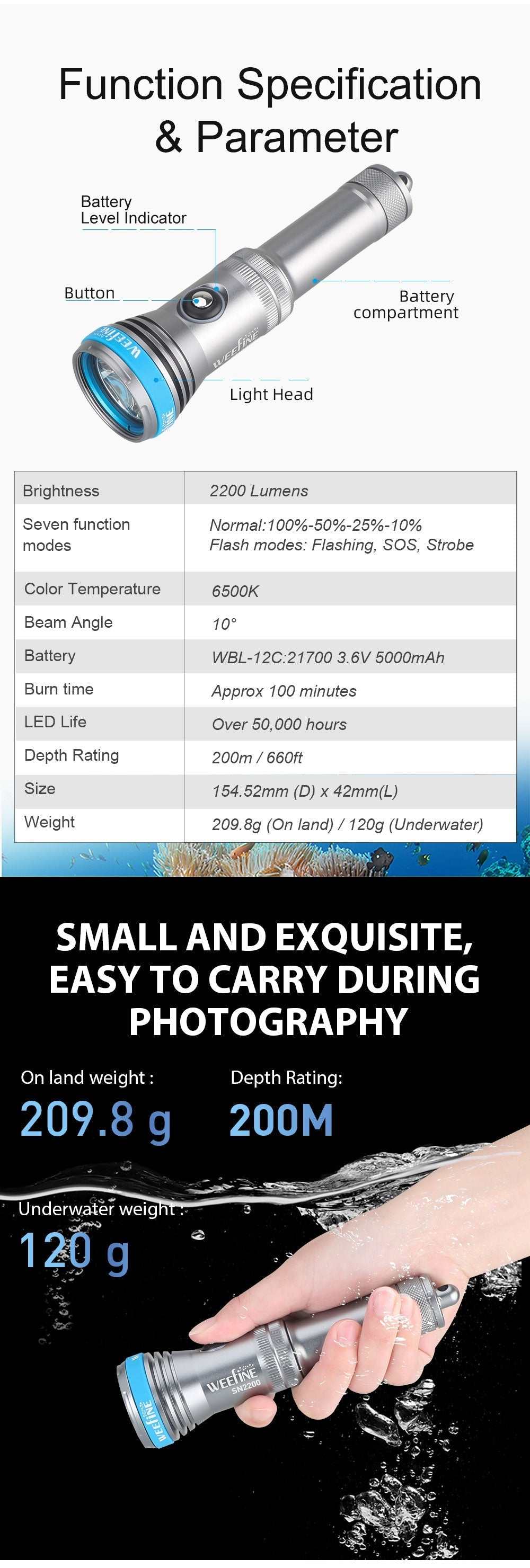 WF109 SN2200 Diving Torch 2200 Lumens 7