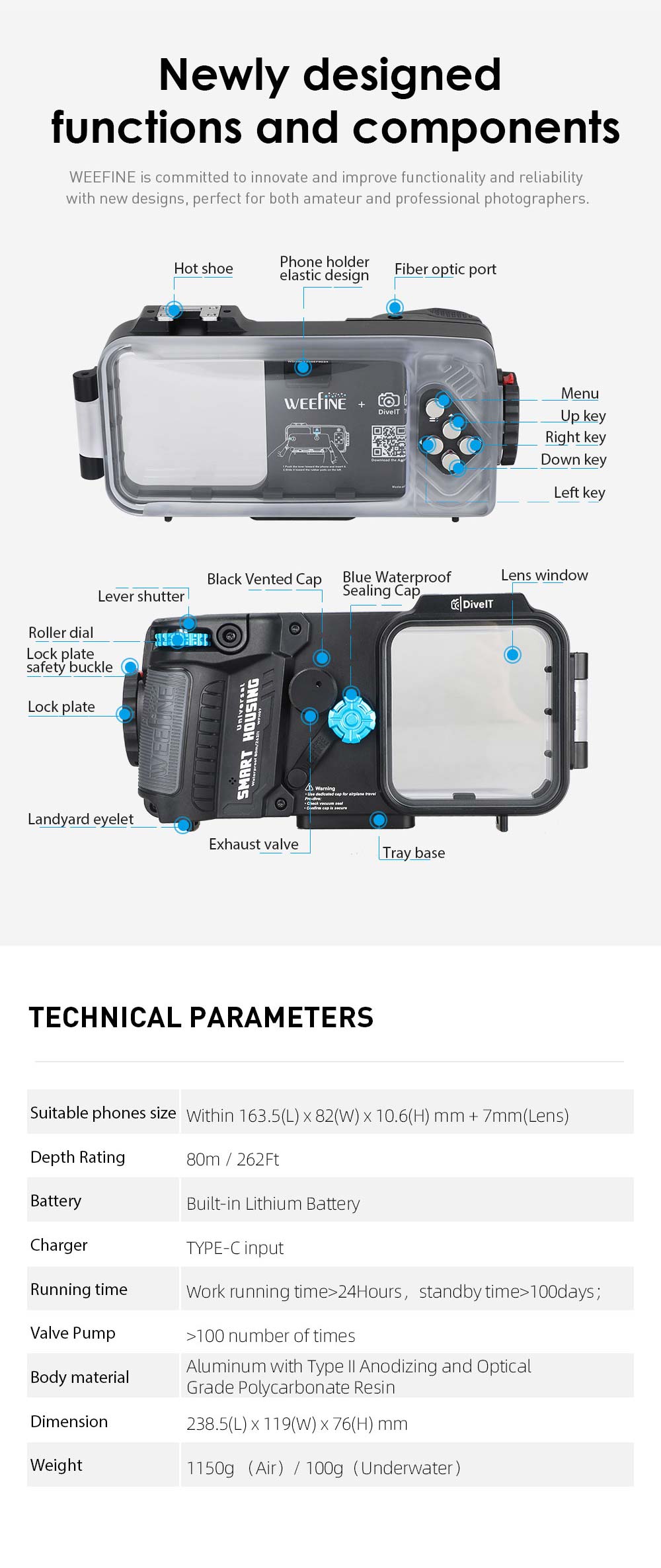 WFH07X Weefine Smart Underwater Housing for Smartphone 11