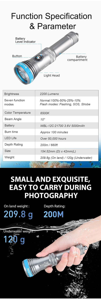 WF109 SN2200 Diving Torch 2200 Lumens 7